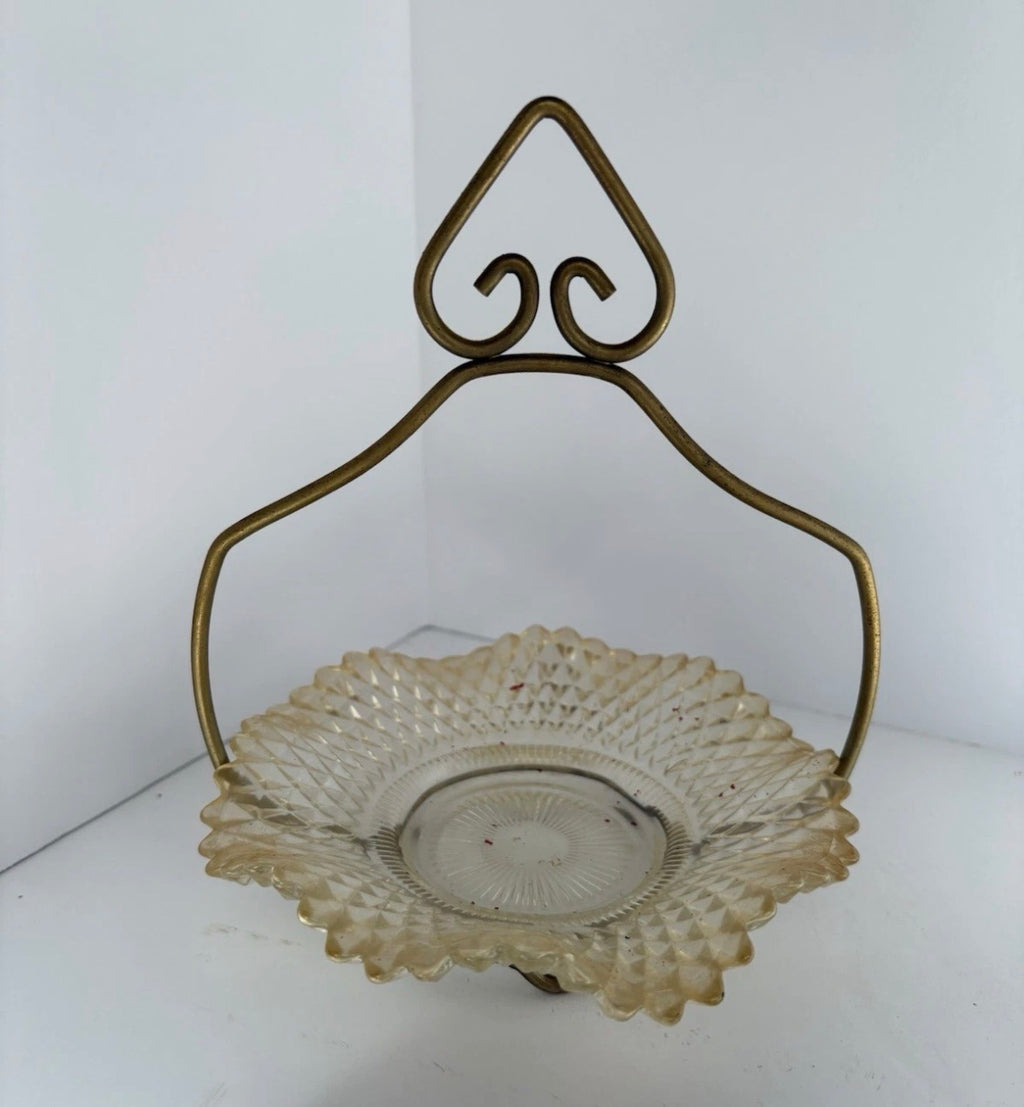 Vintage Crystal Relish Server With Carrier Stand. P167