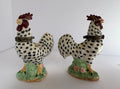 Vintage Herco Set of 2 Trinket Boxes White & Black Roosters with Porcelain P168