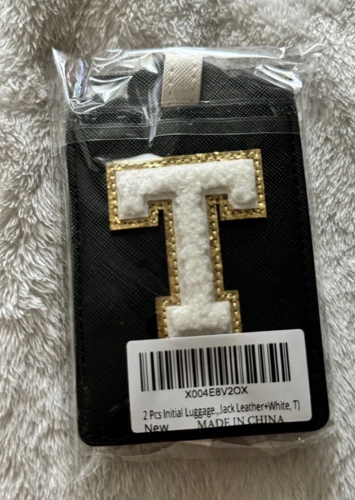 Black and White ‘T’ Initial Luggage Tags (T13)