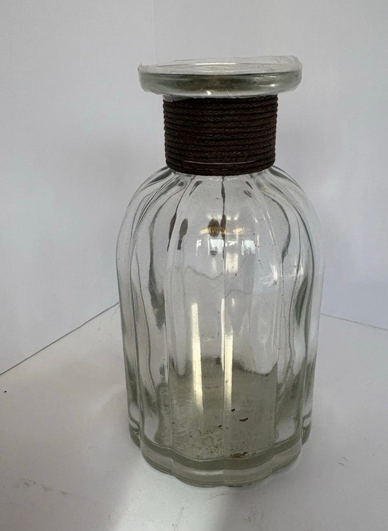 Ribbed Clear Glass Bottle Diffuser For Reeds Boho Wrapped Twine & Beads. P176