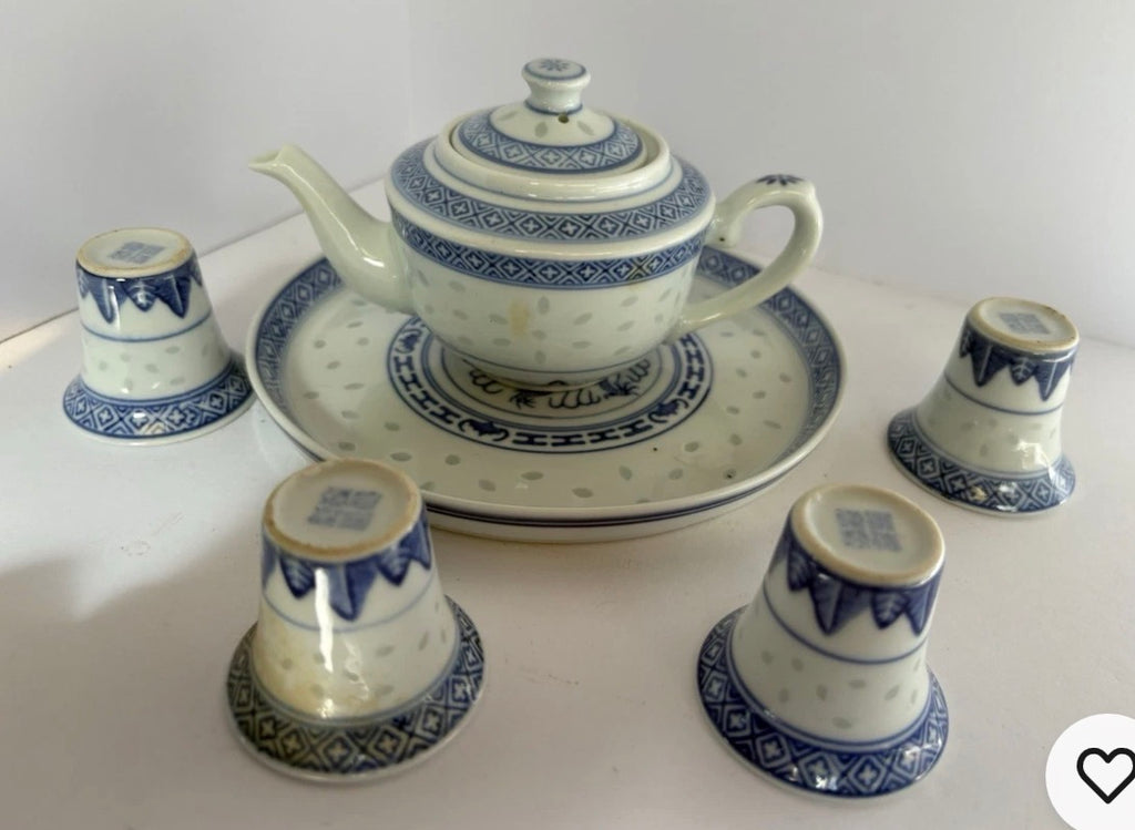 Japanese Rice Eye Dragon Tea Cup Floral Saucer Set Ceramic Rice Grain P170