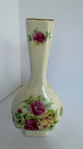 Elegant Porcelain Bud Vase With Vibrant Floral Design & Gold Rim Ph181