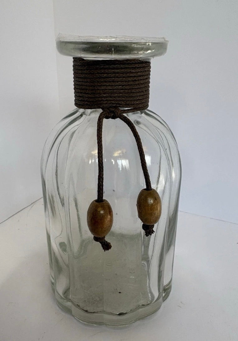 Ribbed Clear Glass Bottle Diffuser For Reeds Boho Wrapped Twine & Beads. P176