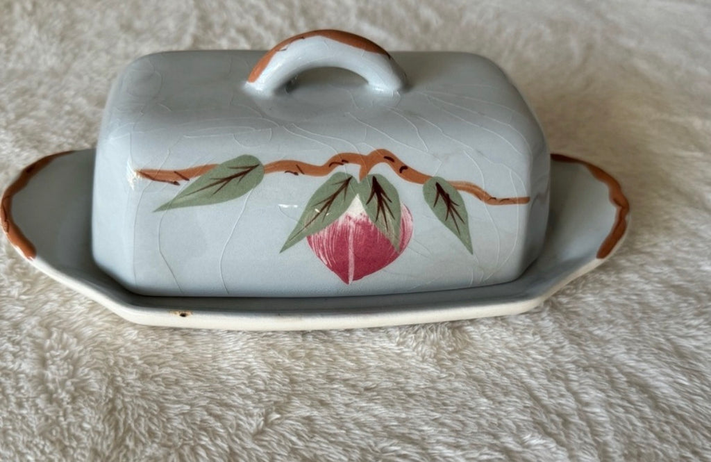 Vintage Handcrafted Ceramic Butter Dish with Floral Motif