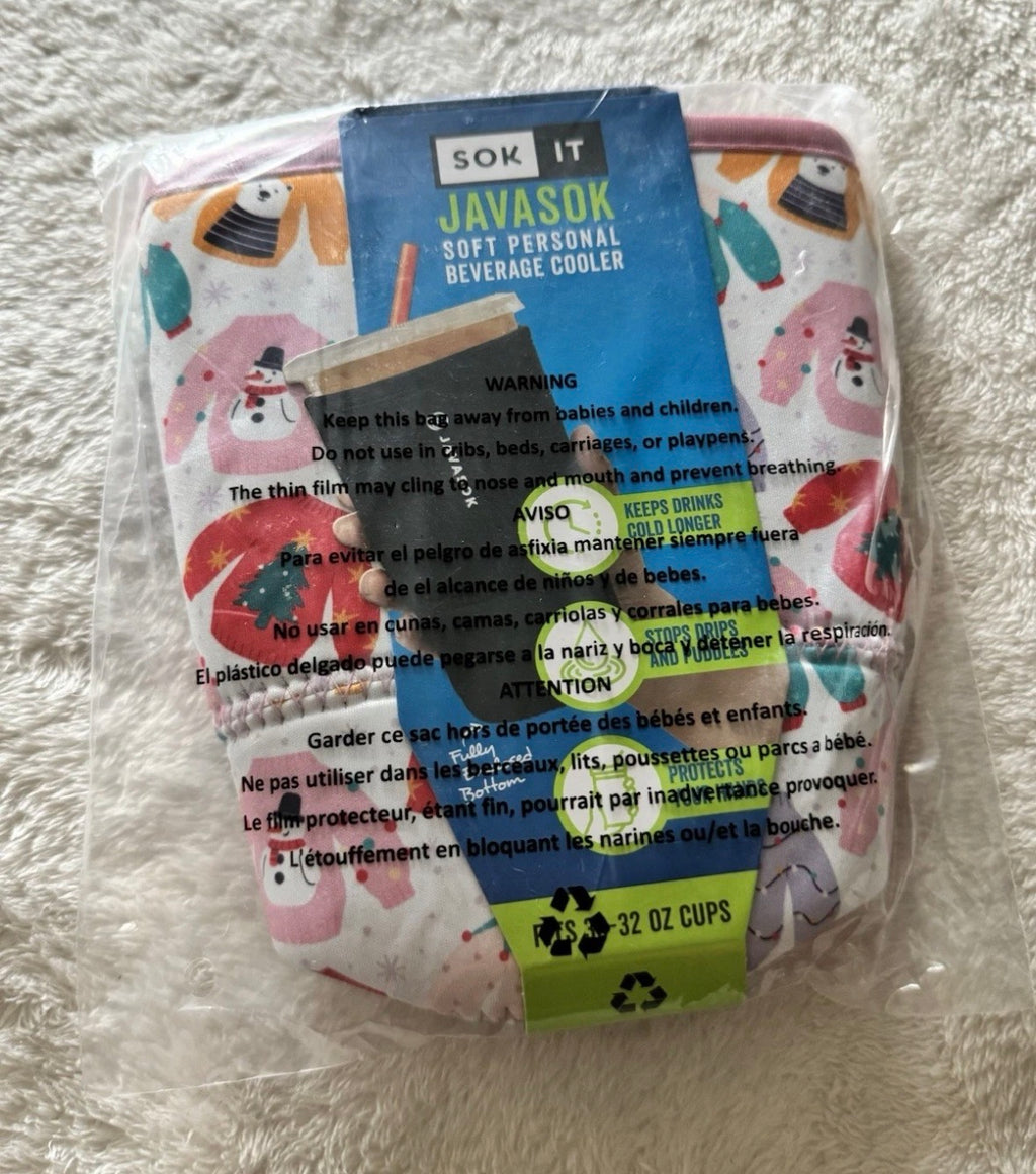 Javasok Neoprene Cup Sleeve with Sweater Print NWT (T13)