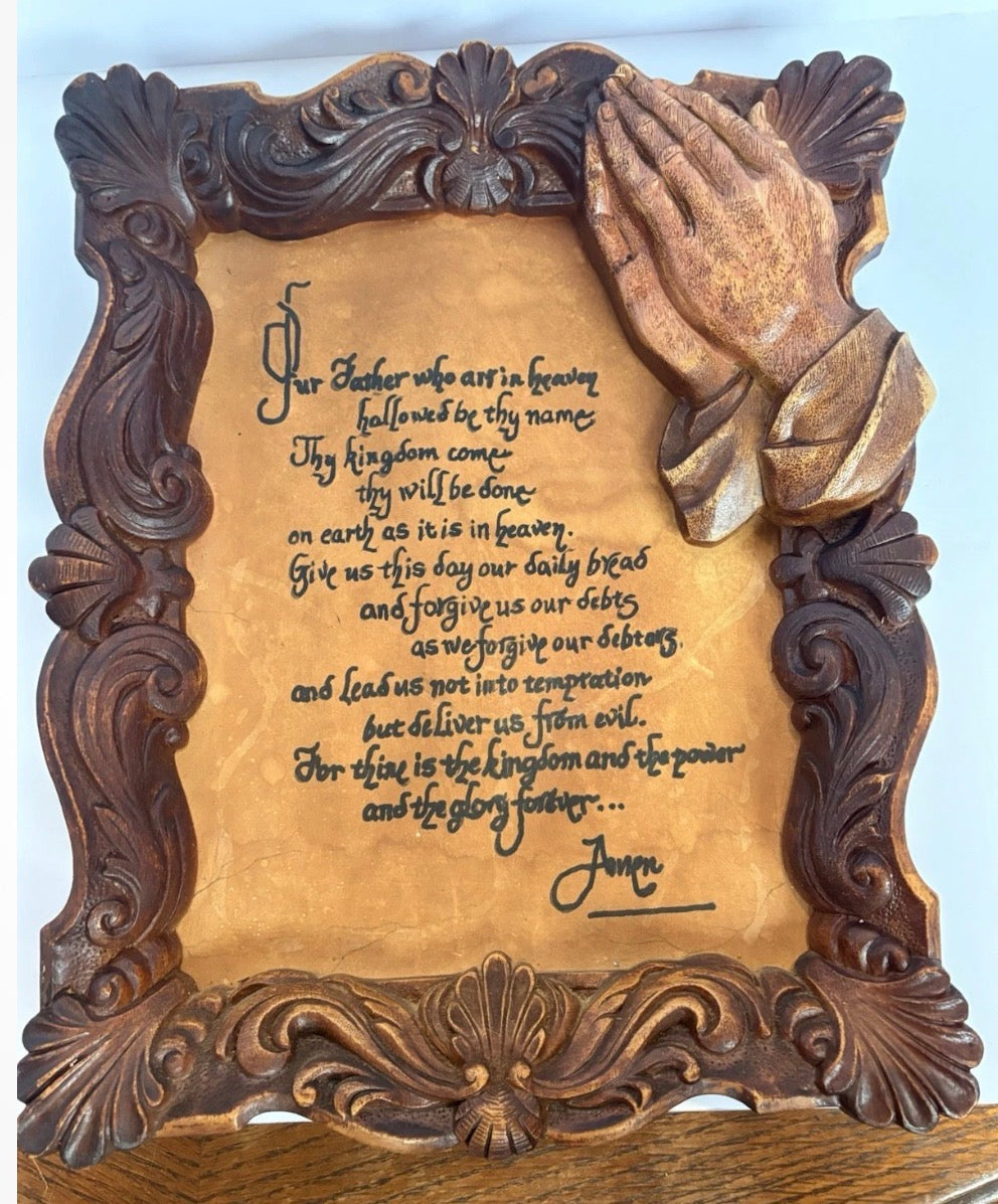 Vtg Burwood Ind. “ The Lord’s Prayer” 3D Praying Hands Frame. P195