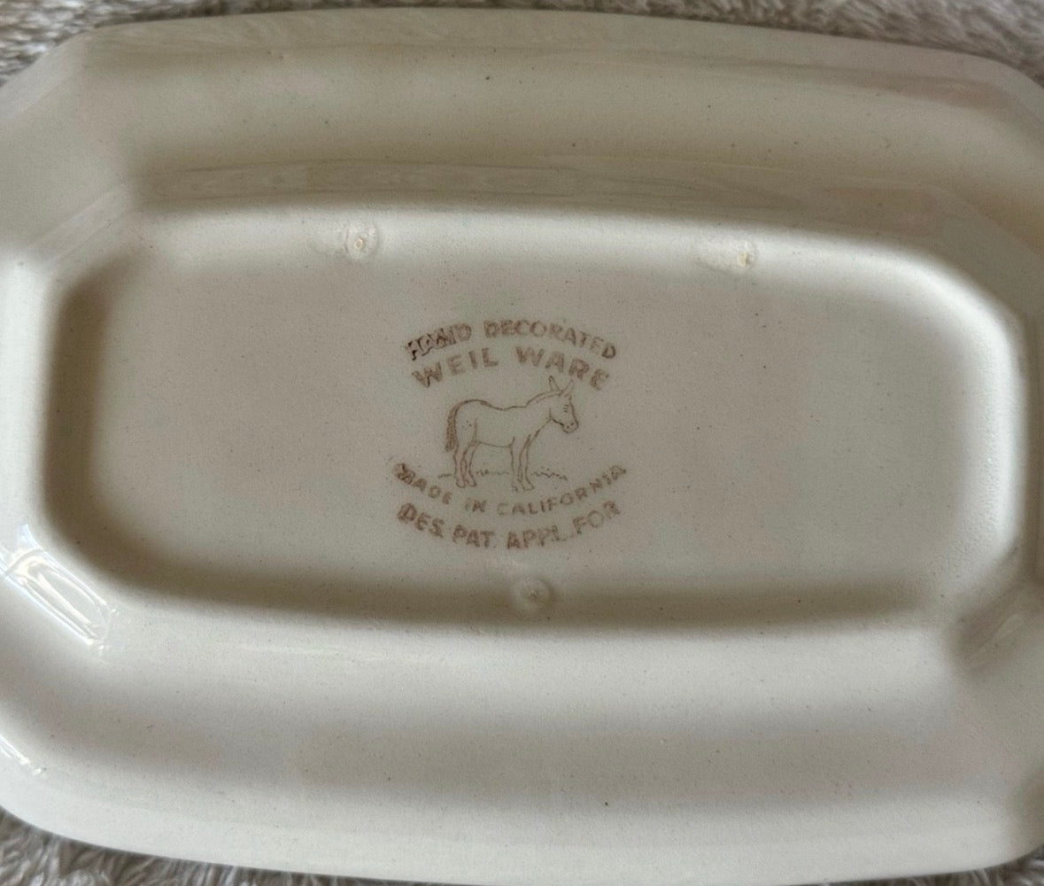 Vintage Handcrafted Ceramic Butter Dish with Floral Motif