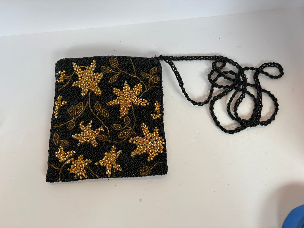 Vintage Black and Gold Sequined Purse P239