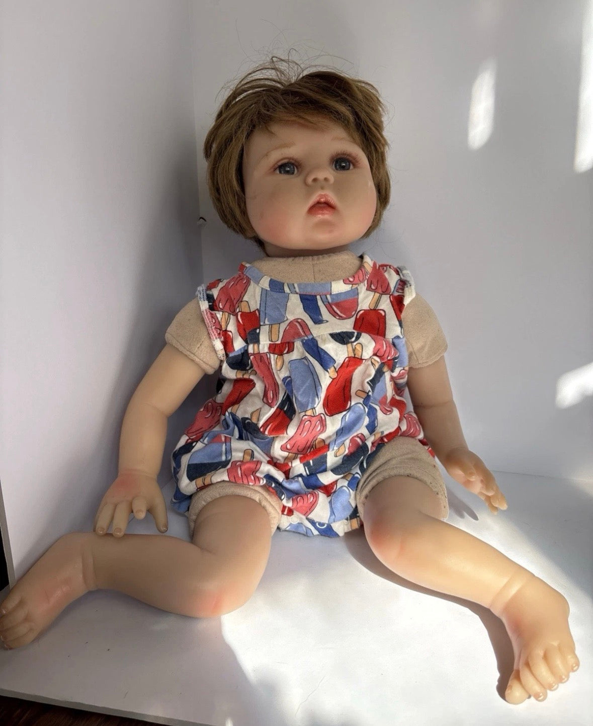 Aori Reborn Baby Doll Realistic Lifelike Girl Doll Brown Hair Blue Eyes  p153