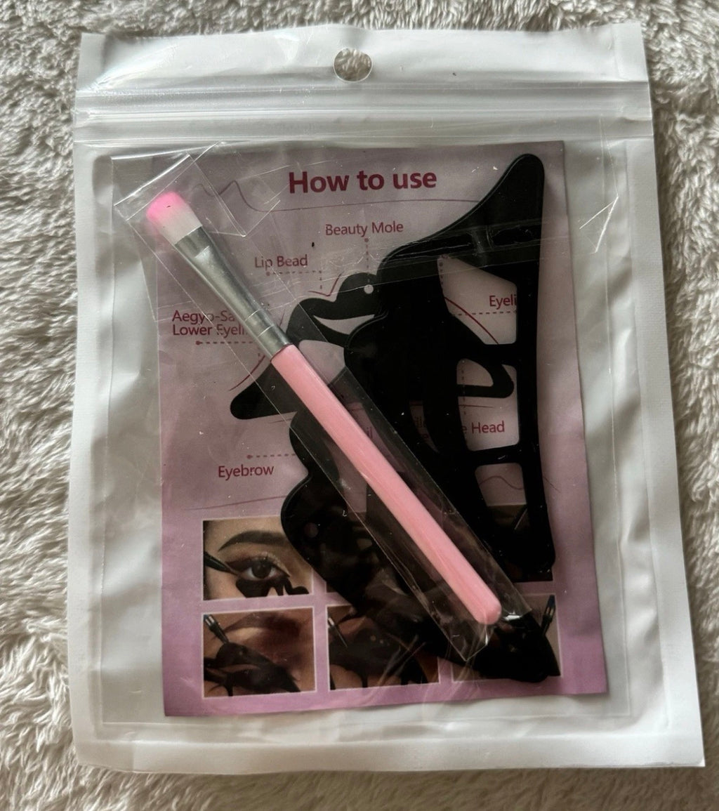 Pink Makeup Brush with  Stencil Set NWT (T13)