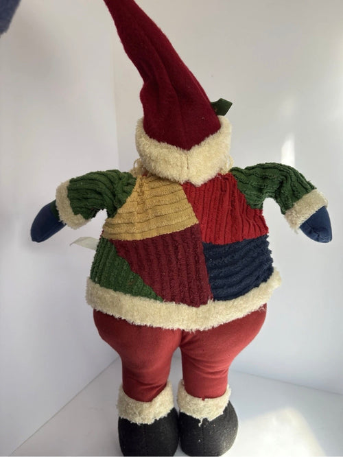 17 Inch Patchwork Santa Stuffed Weighted Bottom. P155