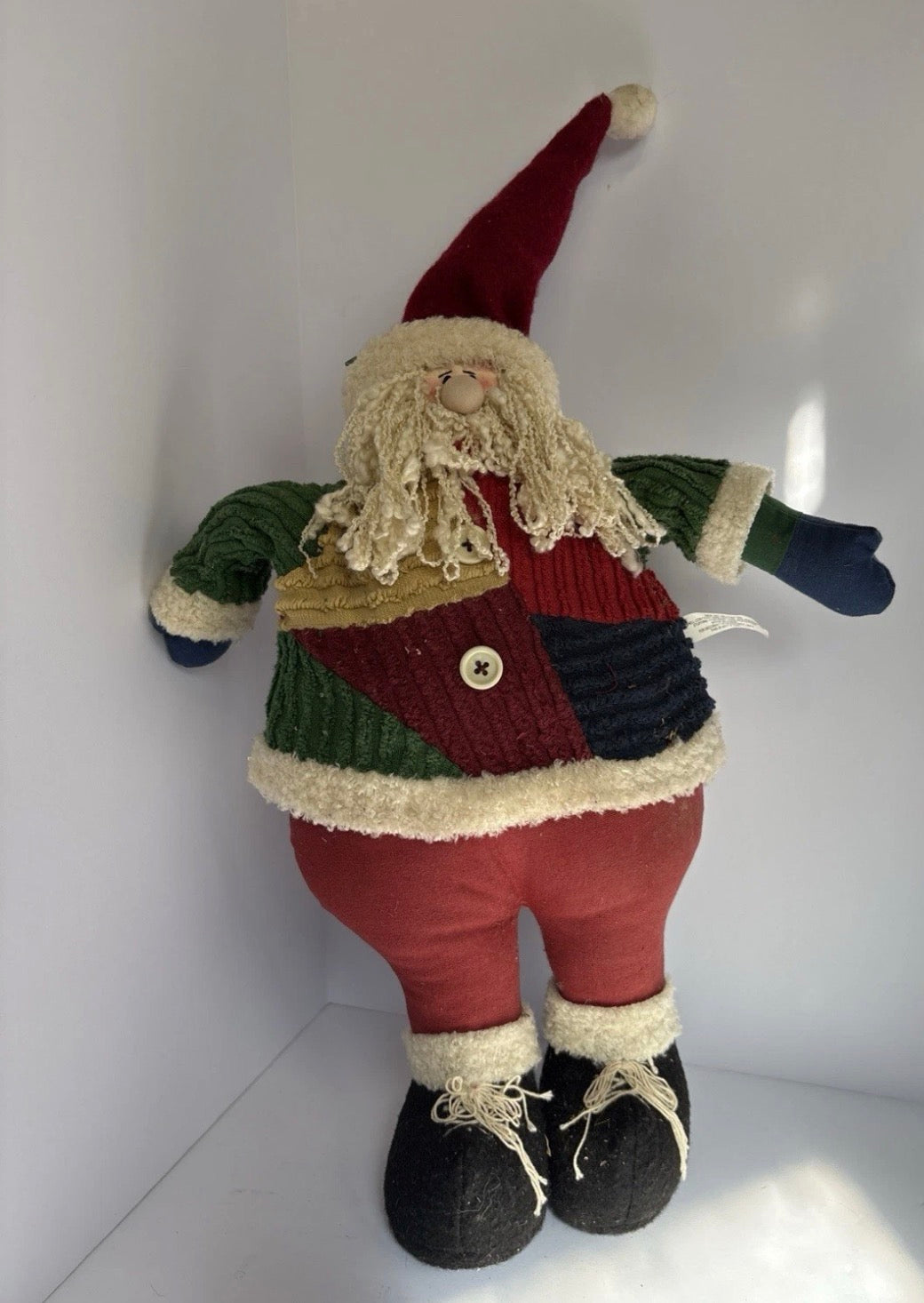17 Inch Patchwork Santa Stuffed Weighted Bottom. P155
