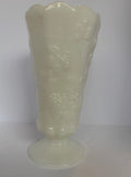 PINK MILK GLASS PEDESTAL VASE W/BERRIES AND LEAVES P237